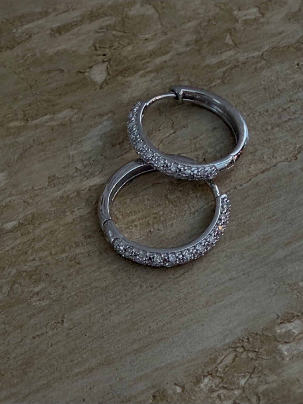 Sterling Silver Pavé Hoop Earrings - Sparkling White